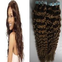 Wholesale- Hair Extensions Adhesive 40pcs Kinky Curly Skin Weft Tape In Human Remy Hair Extensions Tape Hair Extensions 100g Free Shipping