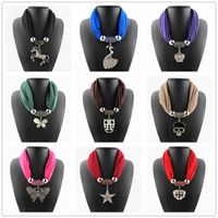 Rhinestone Horse Pendant Ring Necklace Scarves Jewelry Alloy Beads Tassel Pendant Scarf Shawls For Women 6pcs/lot