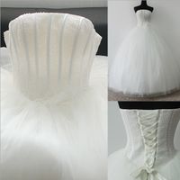 Novos vestidos de casamento real com beading elegante branco / marfim vestido de baile nupcial vestido strapless vestidos de novia vestido de casamento