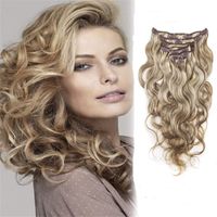 # 6 613 Blonde Hot Sale Clip In Menschliches Haar Extensions Malaysische Haarkörperwelle Clip In Unverarbeitete 100% Menschenhaar Kostenloser Versand