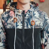 Partihandel - Koreansk stil Män Jakcet Coat Blommigryck Hooded Windbreaker Jackor Man 2017 Vår sommar Patchwork Casual Mens Jackor 3XL