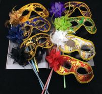Venetian Half face flower mask Masquerade Party on stick Mas...