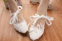 Lace Wedding Shoes Ballerina Flat Ankle Tie Ribbon Bow Lovel...