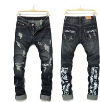 Moda de alta calidad para hombre jeans agujero casual roto jeans hombres hiphop pantalones jeans rectos para hombres pantalones de mezclilla