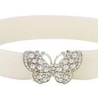 Vente en gros - strass papillon crochet boucle élastique cinch ceinture blanc