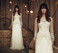 2019 Jenny Packham Sheer Long Sleeves Ivory Wedding Dresses ...