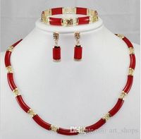 Noblest ! Red Ruby Link Necklace Bracelet earring Set