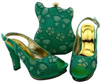 Wunderbare Wassergrüna Afrikanische Schuhe Match Bag Set mit Rhinestones Frauen Pumps und Handtasche für Kleid BCH-35, Ferse 11,5 cm