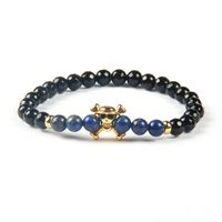 Mode piratskalle smycken grossist 6mm naturlig facetterad svart onyx och lapis lazuli stenpärlor nytt svart öga cz skalle armband