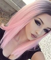 Synthetic Lace Front Straight Wig Ombre Color Black to Pink ...