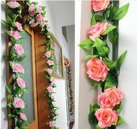 240 cm fałszywe jedwabne róże bluszcz winorośli sztuczne kwiaty z zielonymi liśćmi do domu dekoracji ślubnej wiszącego Garland Decor