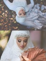 Luxury Muslim Wedding Veils with Lace Appliqued Edge and Cry...