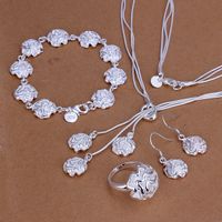 Kadınlar için en iyi hediye Güller gümüş kaplama takı seti ES267, moda 925 gümüş kolye bilezik küpe yüzük seti