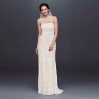 Allover Beaded Lace Sheath Gown with Empire Waist Wedding Dr...