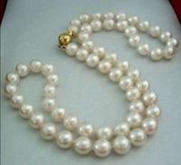 Natural 8-9MM White Akoya Pearl Necklace 17&quot; 14K GP