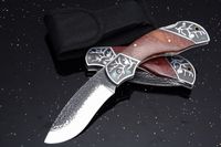 Survival Folding Knife High Carbon Steel Satin Blades Wood H...