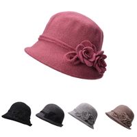 Womens retro laine cloche seau pliable soft tricot bowler côté deux rouleau de fleurs chapeaux de bord a466