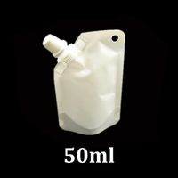 50ml small white plastic food packaging bag filling doy pack pouch water liquid juice drink 50 ml mini stand up bag with corner spout