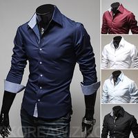 Commercio all'ingrosso- Camicia da uomo 2017 New Fashion Mens Formal Business Camicie Casual Slim maniche lunghe Dresse Camicie