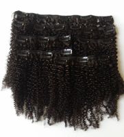 Clip rizado afro rizado mongol en extensiones de cabello humano para mujeres negras 4mm Natural Negro 120 g G-Fácil