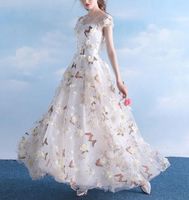 Long Elegant 3D Flower Butterfly Printed Evening Dresses Cap Sleeve A Line Floor Length Girls Party Gowns Formal Dress Custom Size