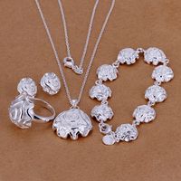 Kadınlar için en iyi hediye Güller gümüş kaplama takı seti ES296, moda 925 gümüş kolye bilezik küpe yüzük seti