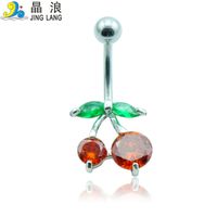 New! DIY Top Selling High Quality Fashion Silver Pole Red Rhinestone Cherry Belly Button Rings For Women Body Piecing Jewelry
