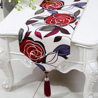 Multi Storlek Rektangel Rose Flower Table Runner European American Style Tea Table Cloth High End Silk Brocade Dining Table Protective Pads