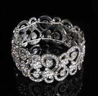 Mode Design Rhinestone Crystal Bridal Armband Bröllop Smycken Tillbehör till Bröllop Hollow Floral Bridesmaid Smycken Tillbehör