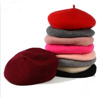 Nouveau mode 100% femmes laine d'hiver réglable bérets solides beanie chapeau plat chapeau de peintre de haute qualité pour dame 10pcs / lot
