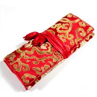 Портативная складная дорожная сумка для косметических украшений для хранения ювелирных изделий Шелковая пакадная ткань из ткани для резьбы упаковки DrawString Pouch 3 Pough 3 кармана молнии