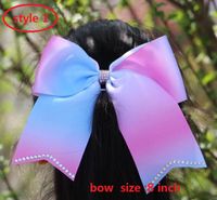 8 style available ! 7.5&quot; larger jojo Ombre Cheer Bow Cheerleading Dance Hair Bow with rhinestone /Pony Tail Holder Elastic Head Loop 20pcs/