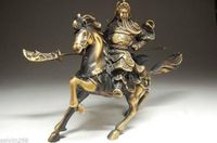 Noël livraison gratuite Rare Beaux Chinois Statua in bronzo Guan Gong Cheval NR halloween