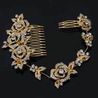 Luxury Gold color Rose Flower Double Hair Comb Crystal Rhinestone Wedding Bridal Headpieces Tiara Hair Accessories