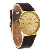Роскошные золотые нежные мужские мужские часы с кожаным ремешком кварцевые наручные часы