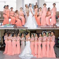 2017 billiga sjöjungfru brudtärna klänningar för bröllopsgäster plus storlek bröllop kväll festklänningar försäljning billig nigeriansk piga av ära slitage