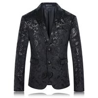 가수 남성 블레이져 설계를위한 도매 - 블랙 재킷 남성 페이즐리 꽃 패턴 웨딩 정장 재킷 슬림 맞추기 세련된 의상 무대 착용