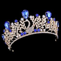 Royal Blue Crystal Baroque Peacock Rhinestone Gold Leafs Bridal Crown Wedding Tiara Bride Headband Pageant Hair Accessories Headpiece