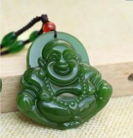 Feine natürliche Hand geschnitzt schwarz grün Jade Buddha Lucky Amulett Anhänger Halskette A