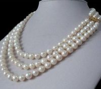 Collar de 3 hileras con cuentas naturales 9-10 mm Collar de perlas blancas del Mar del Sur 18 pulgadas 19 pulgadas 20 pulgadas 14 K broche de oro