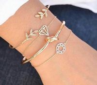 Vintage Open Bangle Bracelets Triangle ,Knot , Diamond , Leaves Geometric Gold Tone Cuff Bracelets Bangle Womens Jewelry Gifts Bangle Cuffs