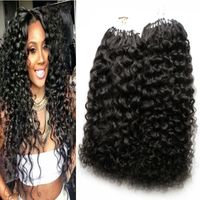 Mongolian Kinky Curly Micro Ring Hair Extensions Double Draw...
