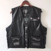 Europe and the United States Summer Riding Vest S-4XL Plus Size Men Waistcoat Genuine Leather Reporters Suit More Than Pocket