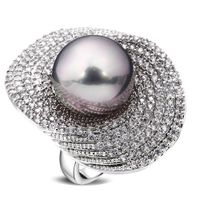 Grote ringen voor vrouwen rhodium plated w / kubieke zirkoon imitatie parel koperen ring nieuwe designer mode-sieraden gratis verzending