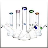 New Design Bongs Glass Water Pipes Hookahs Pyrex Water with Colorful Lips 14mm Joint Beaker Bong Oil Rigs