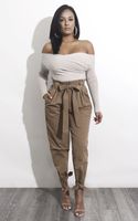 Pantalones de cintura alta ocasionales de las mujeres Color sólido Diseño del vendaje Pantalones de harén Pantalones de moda con fajas