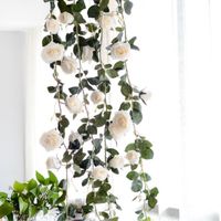 장미 인공 꽃 DIY 실크 가짜 장미 꽃 아이비 포도 나무 녹색 잎 180cm 홈 웨딩 장식 교수형 크리스마스 화환