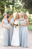 New Light Blue Covertible Bridesmaid Dresses Peated Floor Length Country Beach Wedding Guest Party Gowns Cheap Long Prom Dress