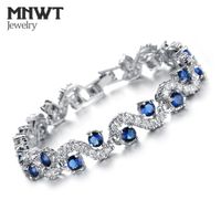 MNWT EU Style Crystal Bracelets Silver Color Blue Crystal Stone Women Bangles Fashion Wedding Jewelry Gift