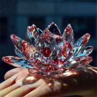 Cristal de vidro 80mm flor de lótus pedras e minerais naturais Feng shui esfera cristais flores para o casamento adereços lembranças